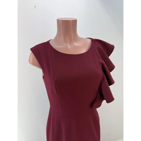 JESSICA HOWARD Wine Ruffle Stretch Sheath Dress Medium - Picture 4 of 14